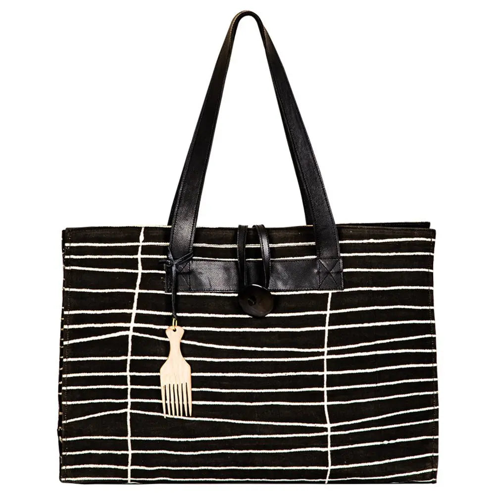 Afro-Adele Mudcloth Bag: Handcrafted Malian Bogolanfini, Unique African Artisan Jewelry by Adele Dejak.-front view