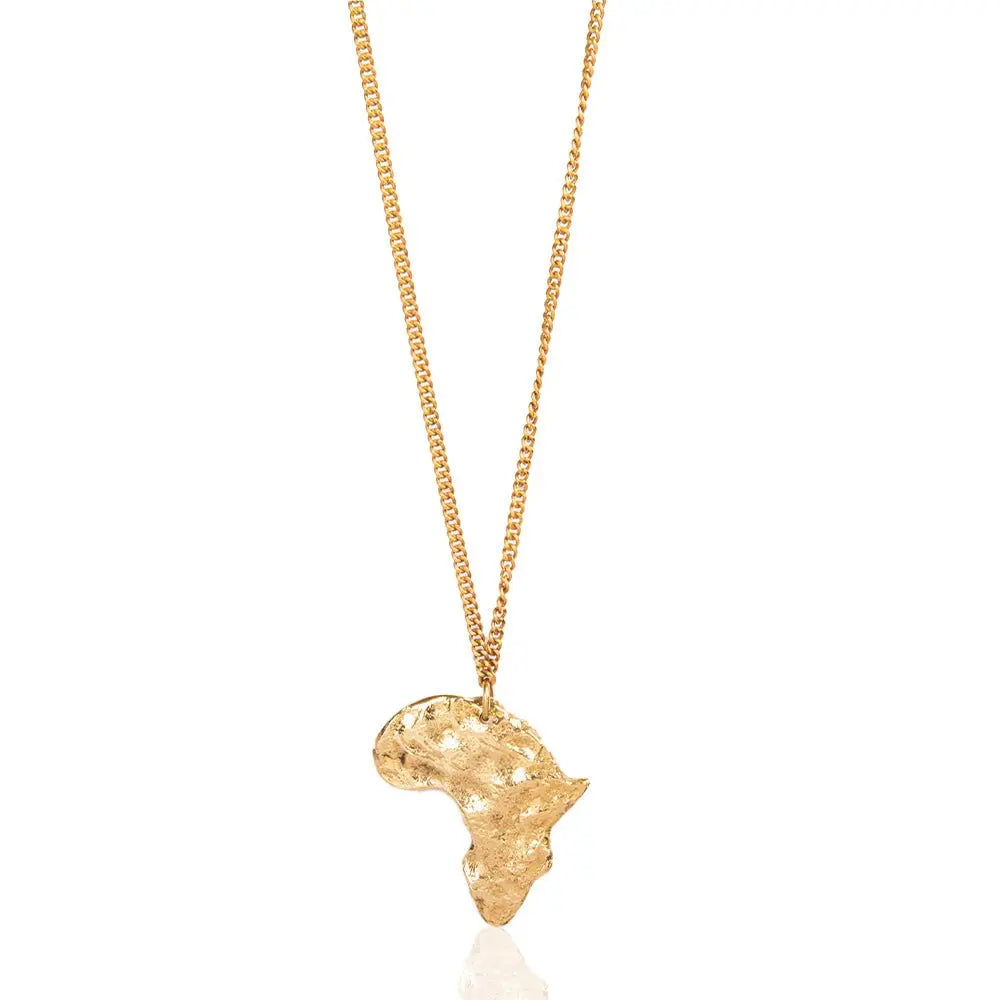 Afro Africa Pendant Necklace - Brass 24K Gold /Precious Pendant necklace | Adele Dejak-detailed view