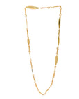 Adele Dejak Aminata Necklace – handcrafted brass statement piece featuring alternating hammered oval and sleek bar links, available in 88 cm, 127 cm, and 154 cm lengths, embodying African-inspired design and sustainable craftsmanship-wide angle view