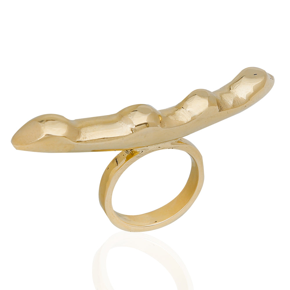 Adele Dejak Annmarie Ring – Sculptural 6cm brass statement ring handcrafted in Kenya, featuring bold, artistic design and refined elegance for the modern, confident woman-front side view