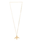 Adele Dejak Awa Necklace – Handcrafted 24K gold-plated bird-shaped pendant on recycled brass, symbolizing freedom and individuality. Bold, hammered texture adds artisanal charm. 47cm chain length, 39g weight. A statement piece that embodies strength, grace, and timeless beauty-wide angle view