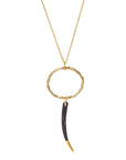 Jaheim necklace: earthy charm, polished brass, horn pendant, timeless allure-front view