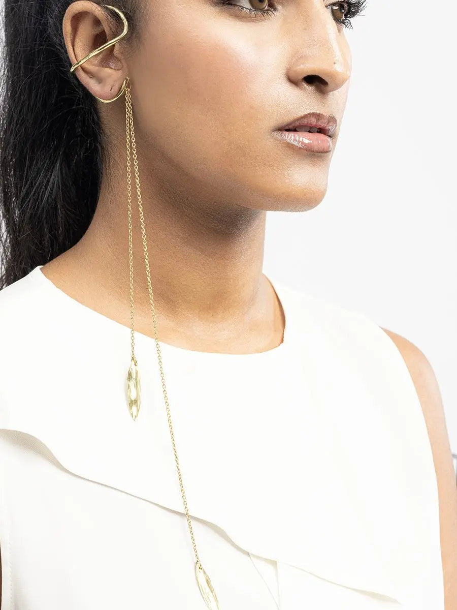 Jana Ear Cuff: sleek, contemporary ear accessory with delicate chain, radiating charm and modern allure-view on model