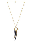 Jelani Neckpiece: earthy brass chain with horn pendants for daring, exotic allure-wide angle view