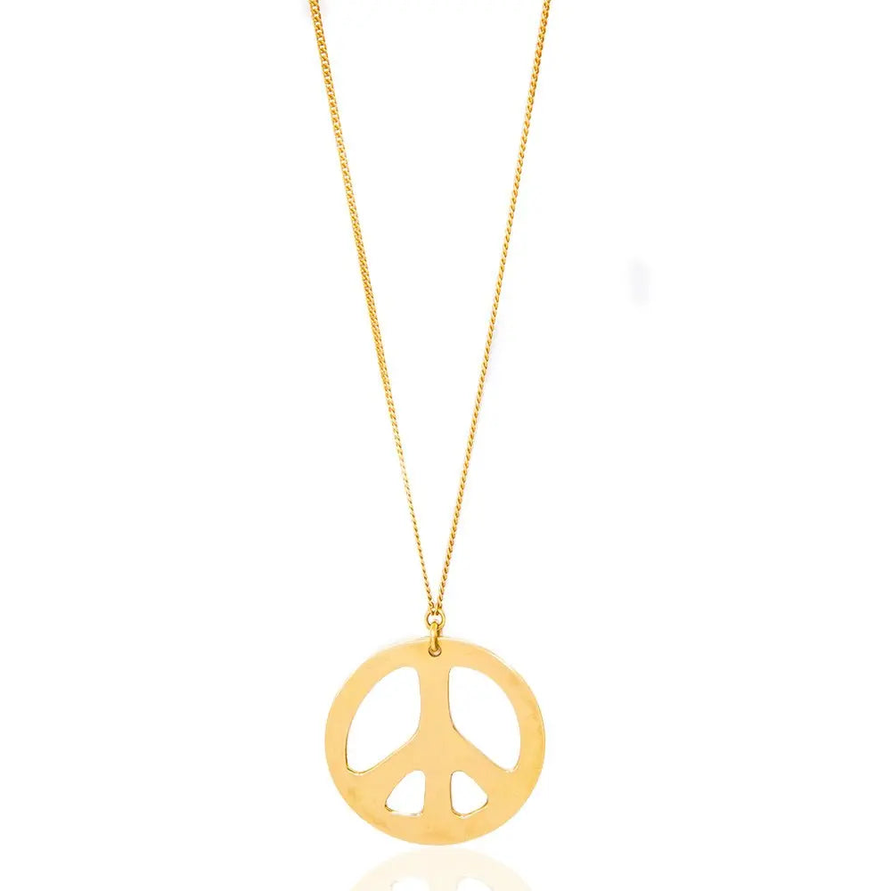 custom Peace Sign Pendant Chain: heartfelt, enduring brass necklace for gifting and personal expression. | Adele Dejak-front view