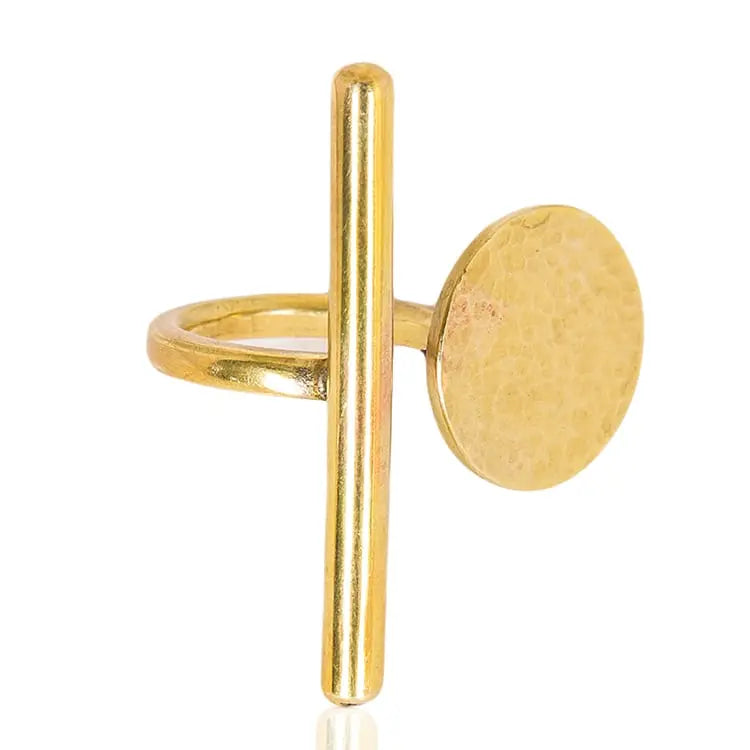 Minimalist Dhamani Tina Circle Ring: polished brass, versatile, and serene for everyday or special moments-side view