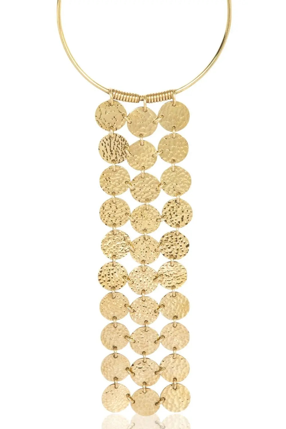 M-Faridah Spice Necklace: free-spirited, graceful brass gold statement for glamorous occasions-profile view