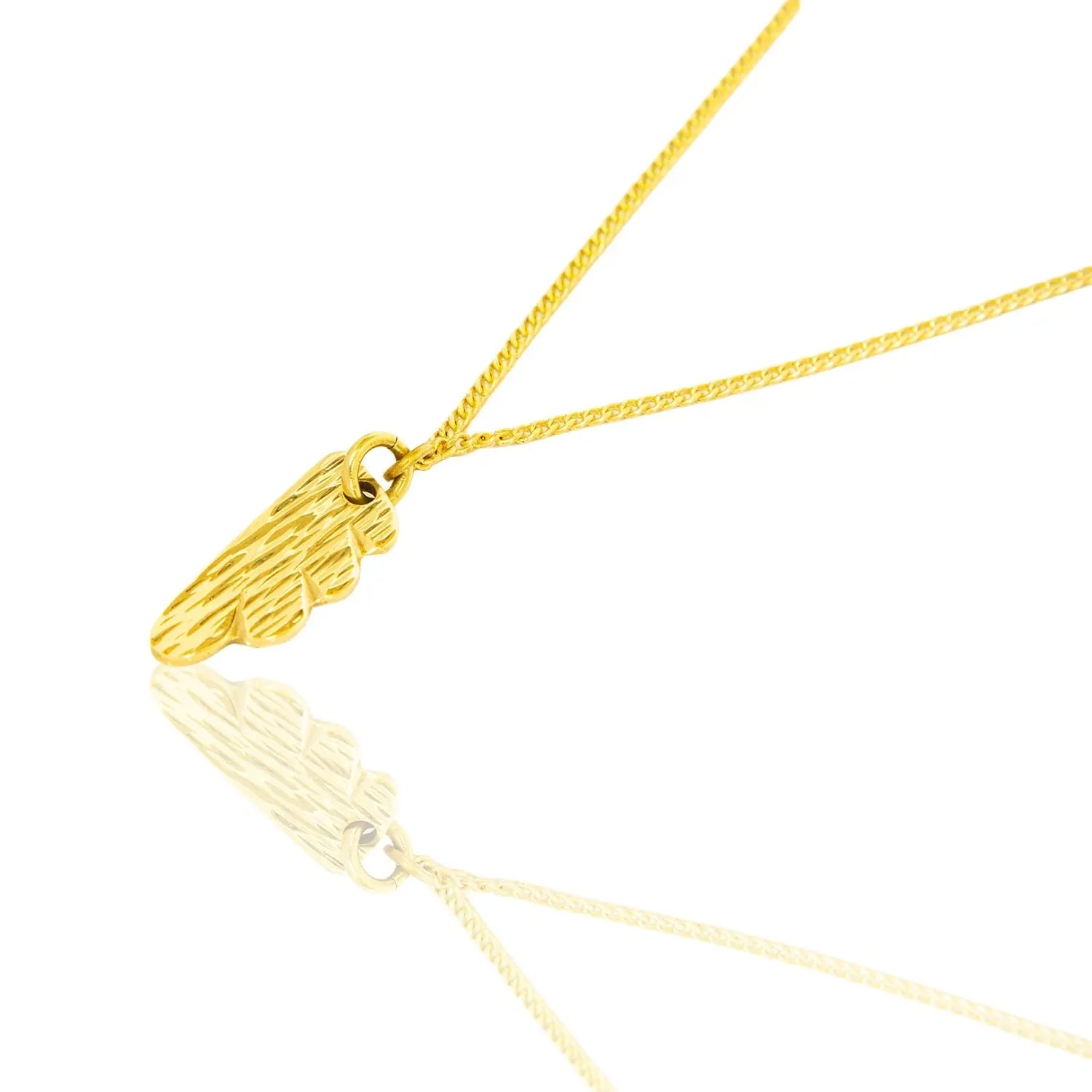 Gold Malaika Wing Necklace: delicate, angel-wing pendant for graceful, heartfelt elegance- diagonal view