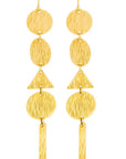 gold dangling Tiifu Gold Dangling Earrings: Chic, lightweight brass earrings for weddings, gifts, and special occasions. Embrace cultural elegance-over head view
