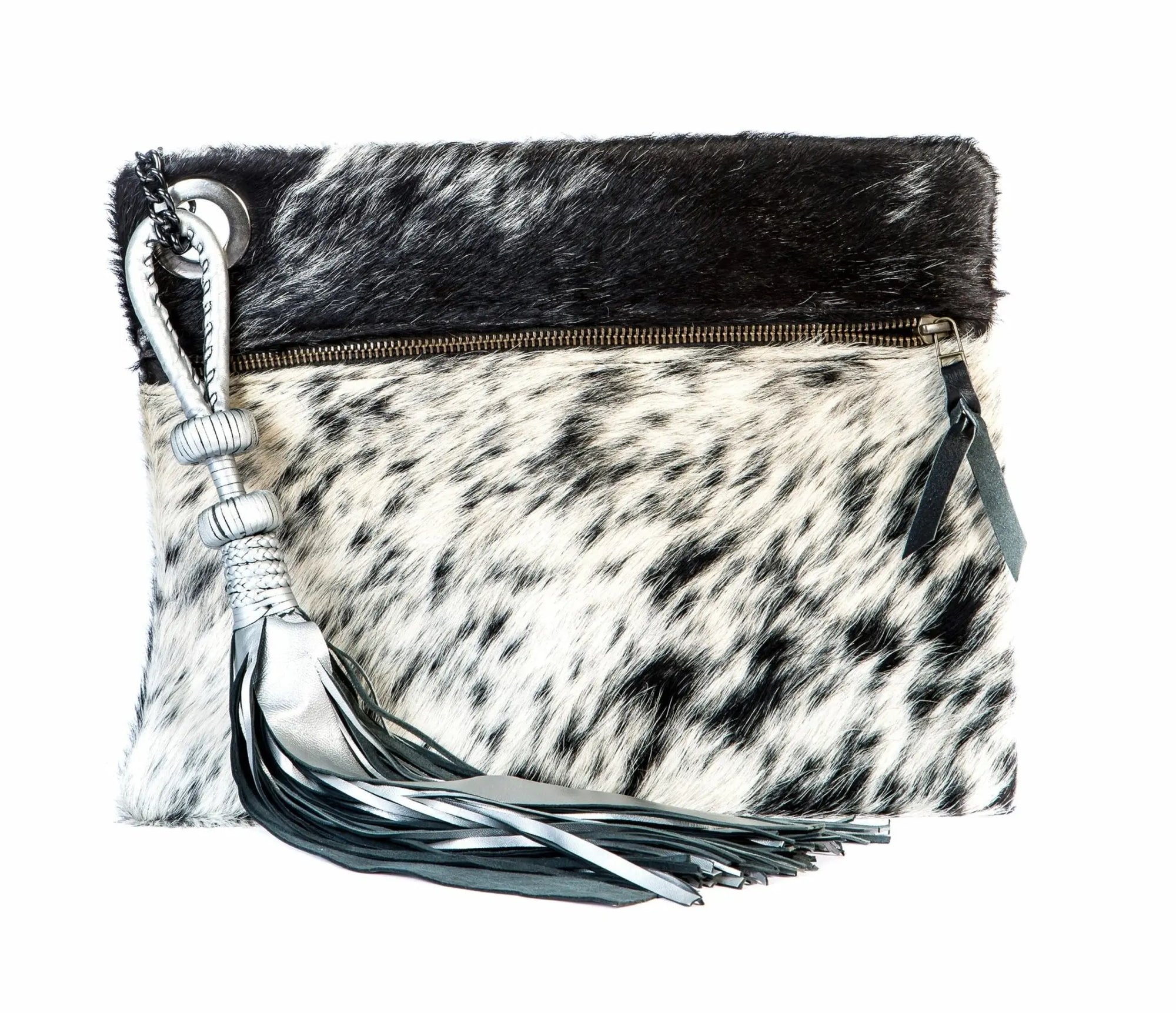 Yanga Spice Clutch: ethically crafted, tassel-detailed wristlet with heartfelt charm-side view