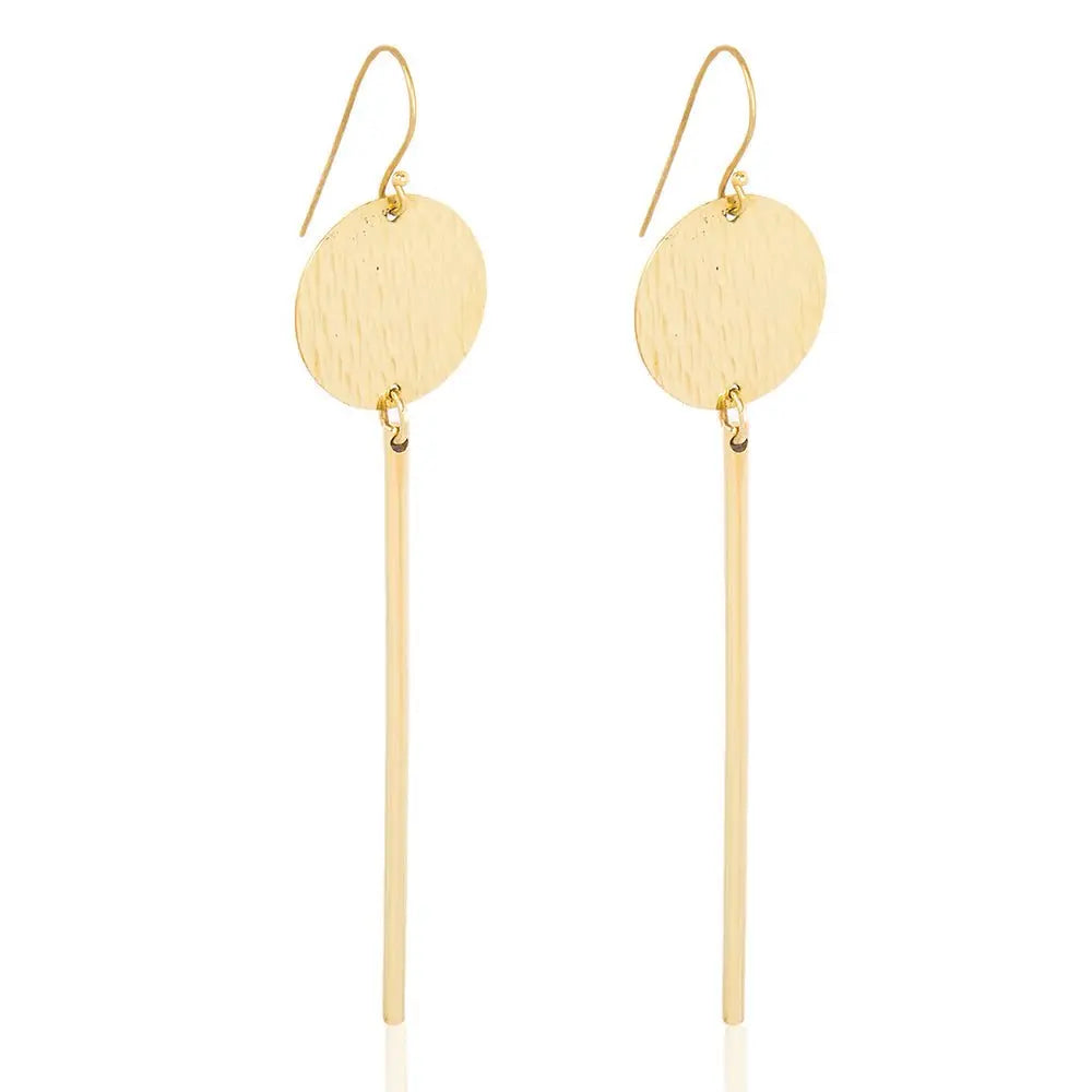Zaila Long Earrings: crafted brass earrings evoking confidence and timeless charm for bold occasions-wide angle view
