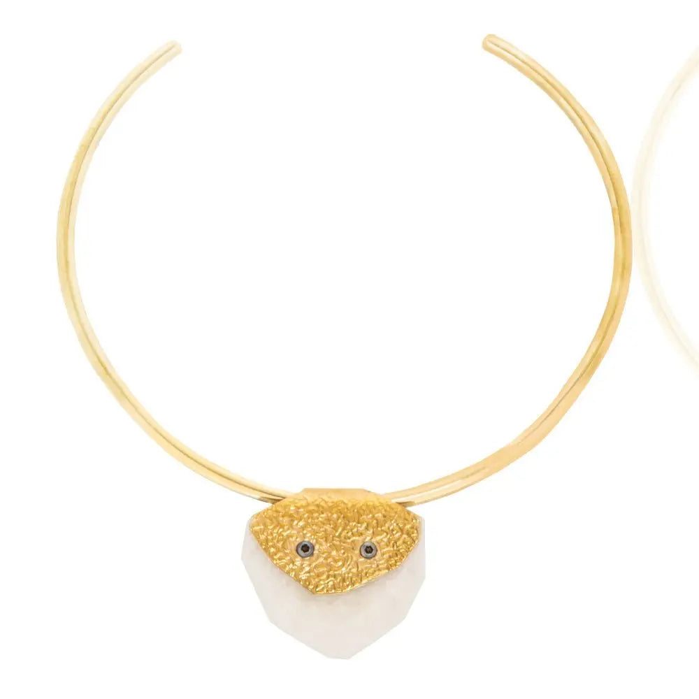 Zaitun Quartz Choker: Brass necklace with delicate quartz, evoking strength, belief, and refined charm for versatile styling-front view