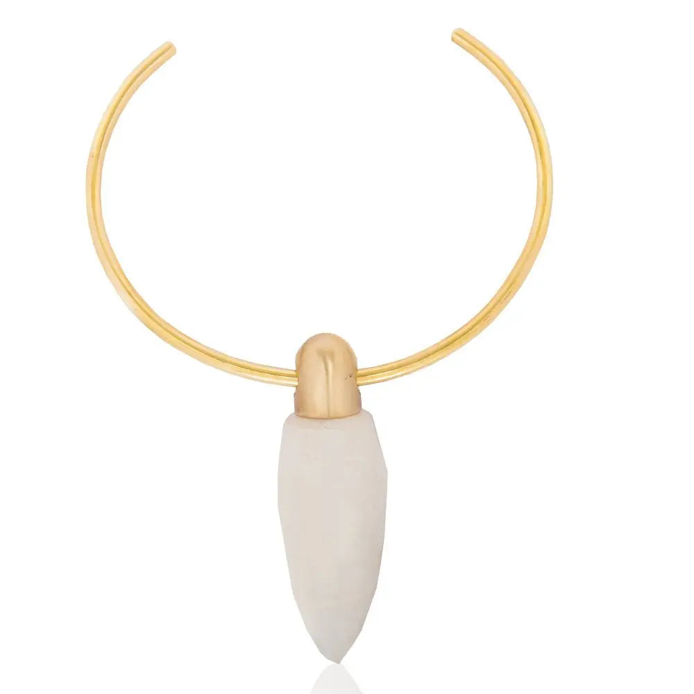 Zana Quartz Choker: Symbol of strength, natural quartz, brass, handcrafted, empowering, radiant, heartfelt charm, perfect for formal or casual elegance-front view