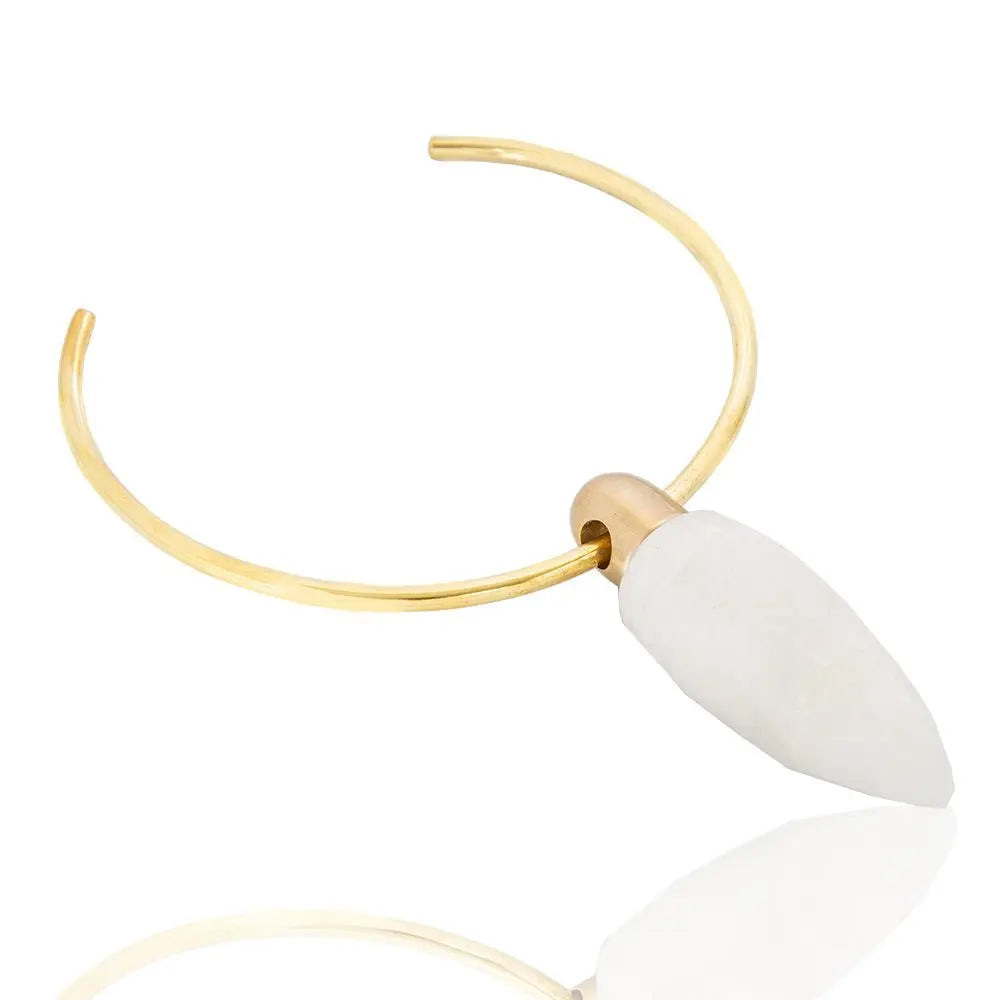 Zana Quartz Choker: Symbol of strength, natural quartz, brass, handcrafted, empowering, radiant, heartfelt charm, perfect for formal or casual elegance-side view