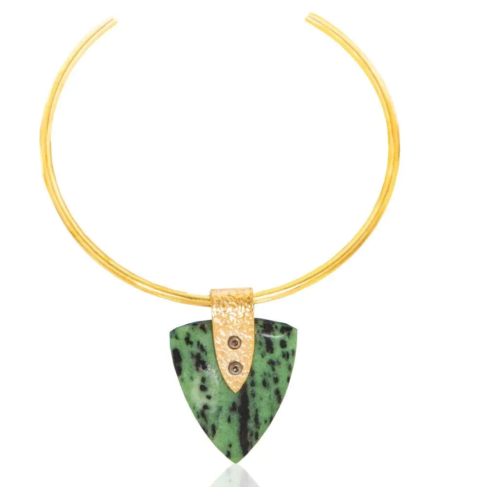 Zanele Unakite Choker Necklace: earthy gemstone brass jewelry, handcrafted charm, daily elegance, artisan-crafted, natural beauty, emotional connection, timeless accessory-front view