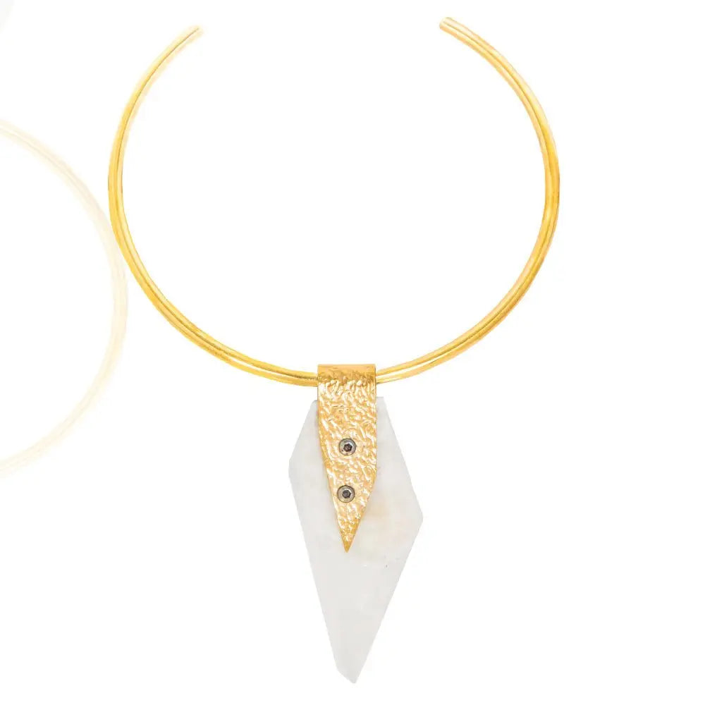 Zanish Quartz Brass Choker: bold strength, inspiring belief, sleek brass, quartz pendant, empowering charm, timeless grace, perfect for elevated style-front view