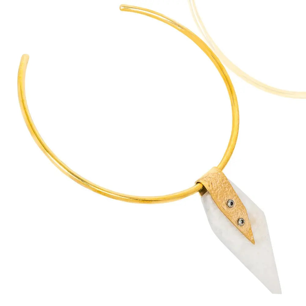 Zanish Quartz Brass Choker: bold strength, inspiring belief, sleek brass, quartz pendant, empowering charm, timeless grace, perfect for elevated style-diagonal view