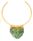 Zenze Brass Necklace: Unakite gemstone & brass, inspiring strength and natural beauty, elevating your style with artisan charm-front view