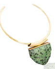 Zenze Brass Necklace: Unakite gemstone & brass, inspiring strength and natural beauty, elevating your style with artisan charm-diagonal view