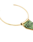 Strength-inspired Zenzele Necklace: Unakite gemstone, sleek choker, handcrafted brass, versatile elegance-side view