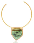 Strength-inspired Zenzele Necklace: Unakite gemstone, sleek choker, handcrafted brass, versatile elegance-front view