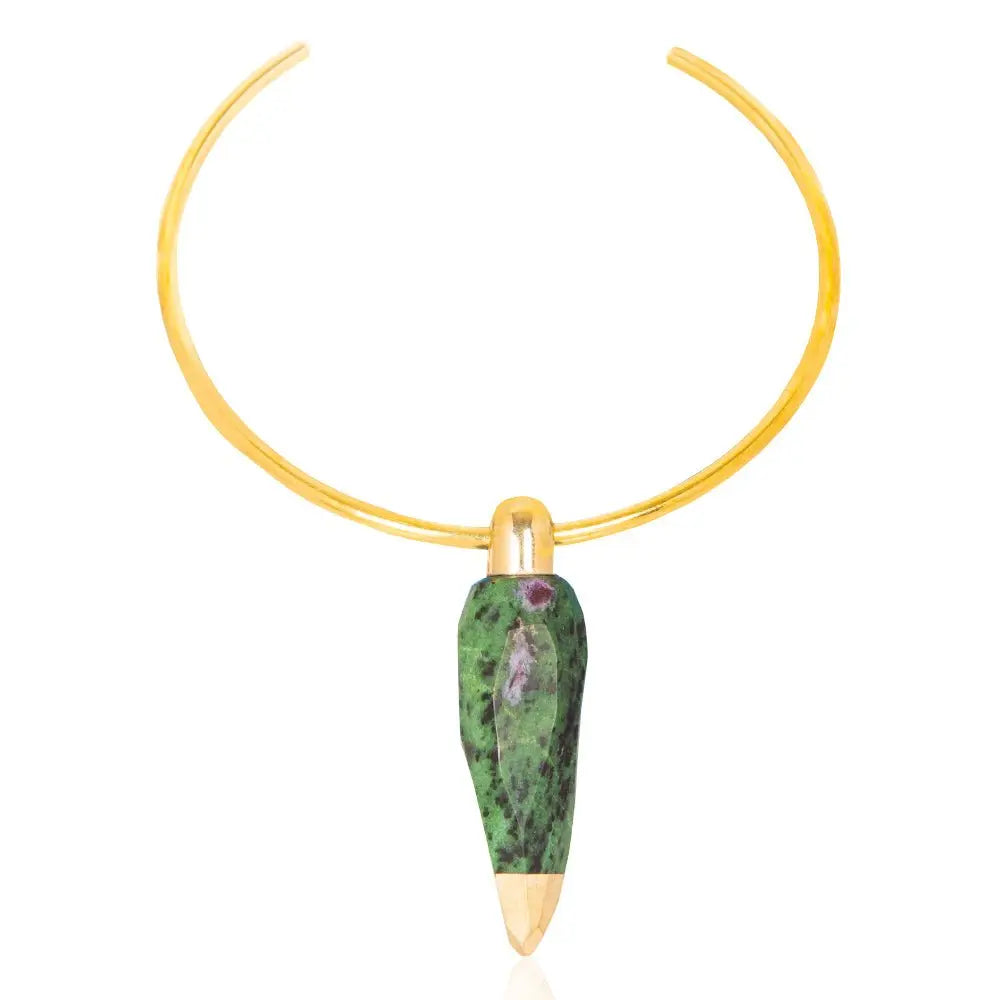 Zanna Pendant Choker: Unakite stone jewelry, empowering strength, serene beauty, versatile charm, handcrafted precision, distinctive design, perfect for daily or special occasions-front view