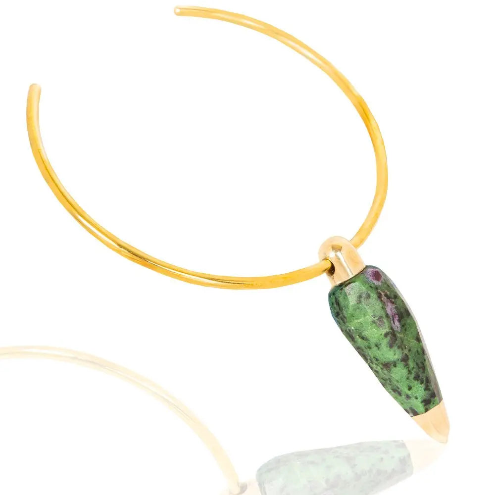 Zeyla Necklace: Symbol of strength, belief, and cultural pride. Handmade brass & unakite choker, intricate design, perfect for versatile styling. Inspires confidence and connection-diagonal view