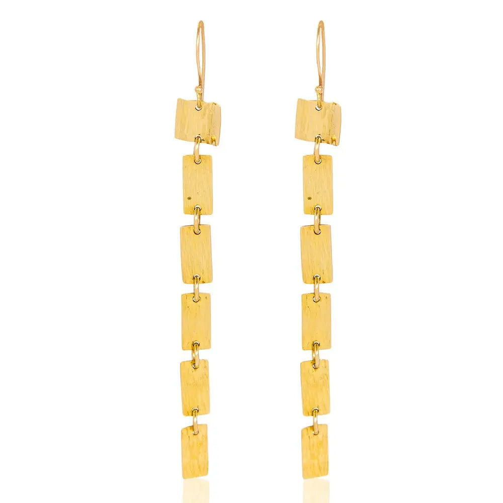 gold Zuber Drop Earrings: Luxurious brass design for poise and grace. Handmade with precision, perfect for gifting or refined style-over head over view