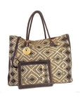 Stylish Bakuba cloth handbag, exotic African design, magnetic closure, Kitenge lining, brass accents, handmade in Kenya, versatile for work or play-unique design