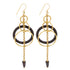 Adele Dejak Aisha Earrings – Handcrafted statement jewelry featuring interlocking gold-tone rings and dark Ankole cow horn accents. Sustainable luxury design in Kenya-front view